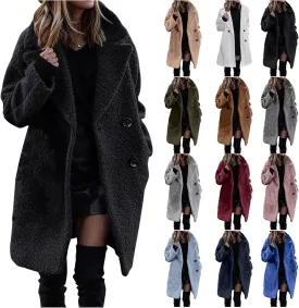 2023 Fuzzy Fleece Winter Coat for Women Lapel Long Sleeve Button Down Outwear Warm Faux Fur Overcoat Sherpa Jackets