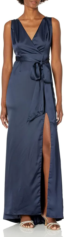 Adrianna Papell Women's Satin Open Bow Back Dress, Midnight, 4