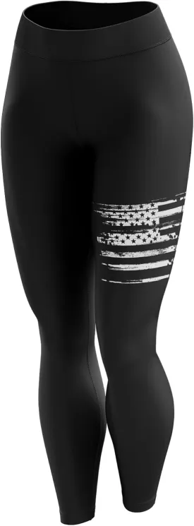 American Flag Leggings for Women | Decorated in The USA | 100% Cotton Yoga Waistband Leggings