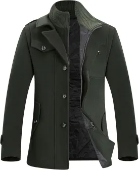APTRO Men's Pea Coat Wool Jacket Windbreaker Single Breasted Winter Coat