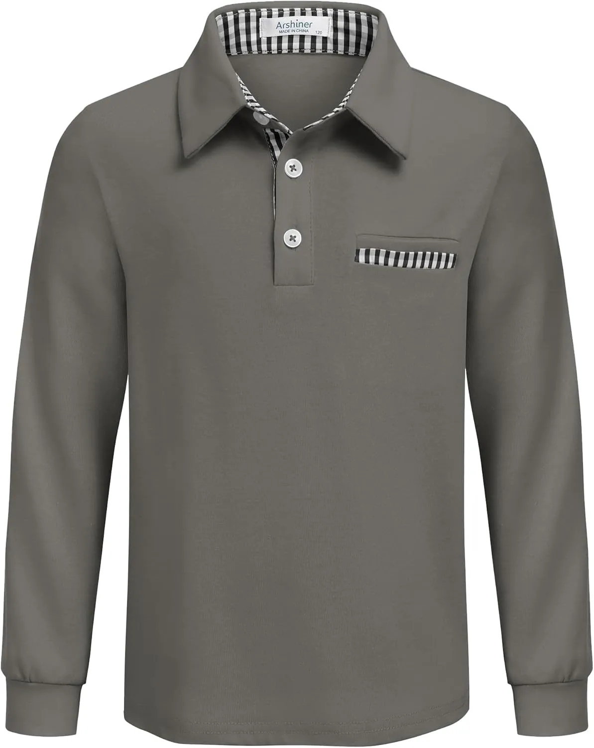 Arshiner Boy's Long Sleeve Plaid Trim Polo Shirt School Uniform Shirt with Pocket for 4-12 Years