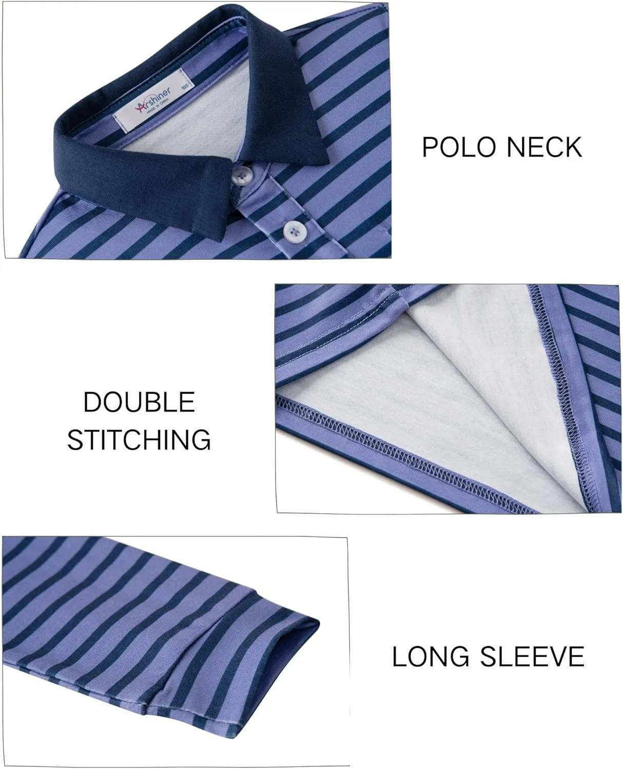 Arshiner Boy's Long Sleeve Plaid Trim Polo Shirt School Uniform Shirt with Pocket for 4-12 Years