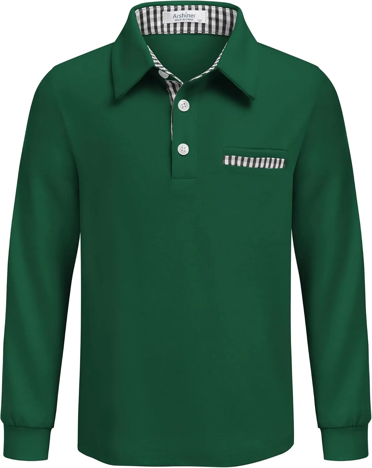Arshiner Boy's Long Sleeve Plaid Trim Polo Shirt School Uniform Shirt with Pocket for 4-12 Years