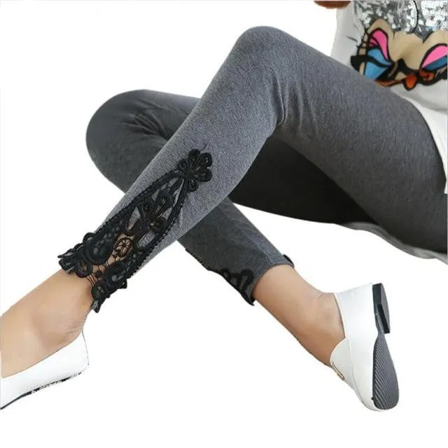 Autumn Cotton Leggings with Side Leg Triangle Lace