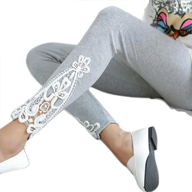 Autumn Cotton Leggings with Side Leg Triangle Lace