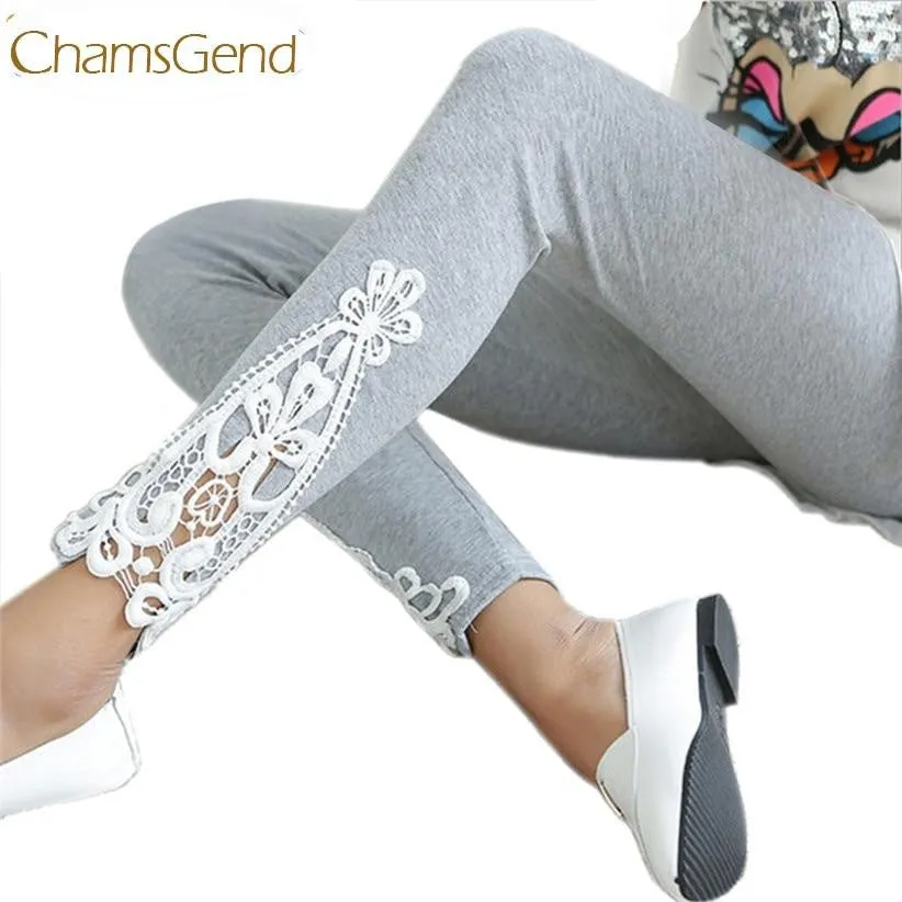 Autumn Cotton Leggings with Side Leg Triangle Lace