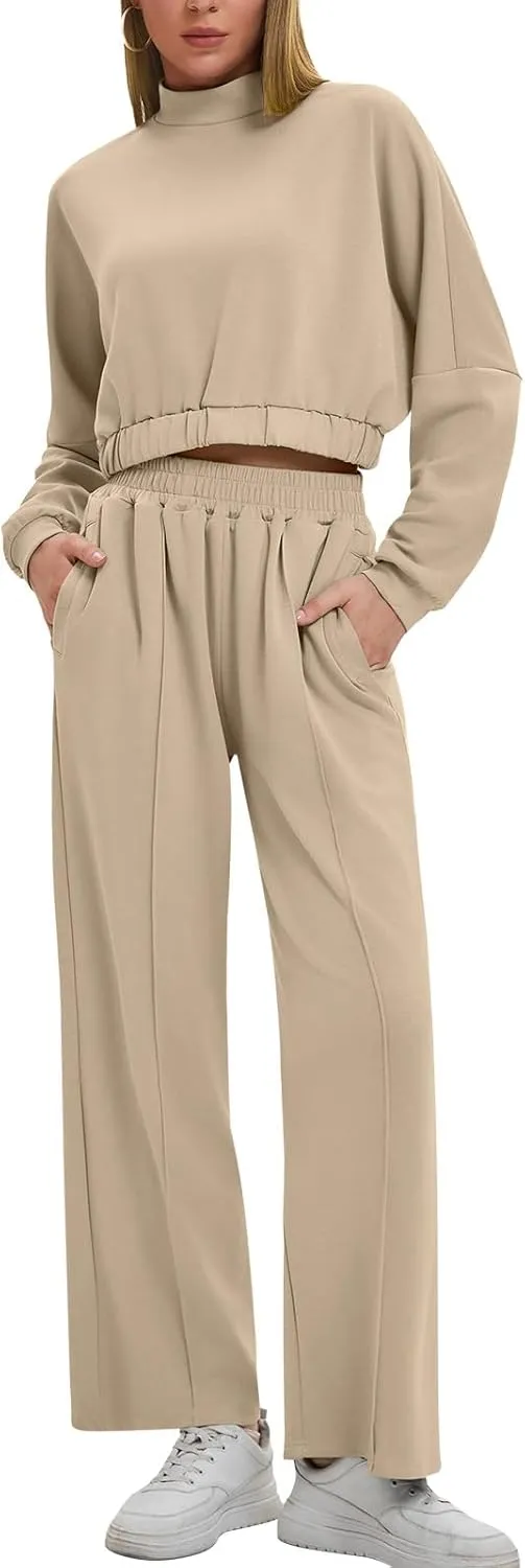 Bloggerlove Womens 2 Piece Outfits Lounge Set Long Sleeve Zip Up Sweatshirt Wide Leg Sweatpants Fall Matching Sweatsuit