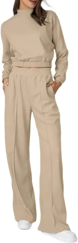 Bloggerlove Womens 2 Piece Outfits Lounge Set Long Sleeve Zip Up Sweatshirt Wide Leg Sweatpants Fall Matching Sweatsuit