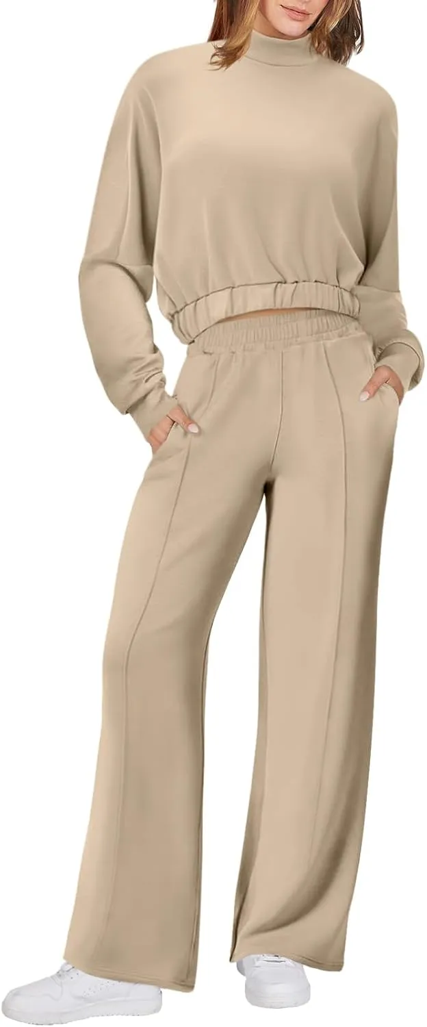 Bloggerlove Womens 2 Piece Outfits Lounge Set Long Sleeve Zip Up Sweatshirt Wide Leg Sweatpants Fall Matching Sweatsuit