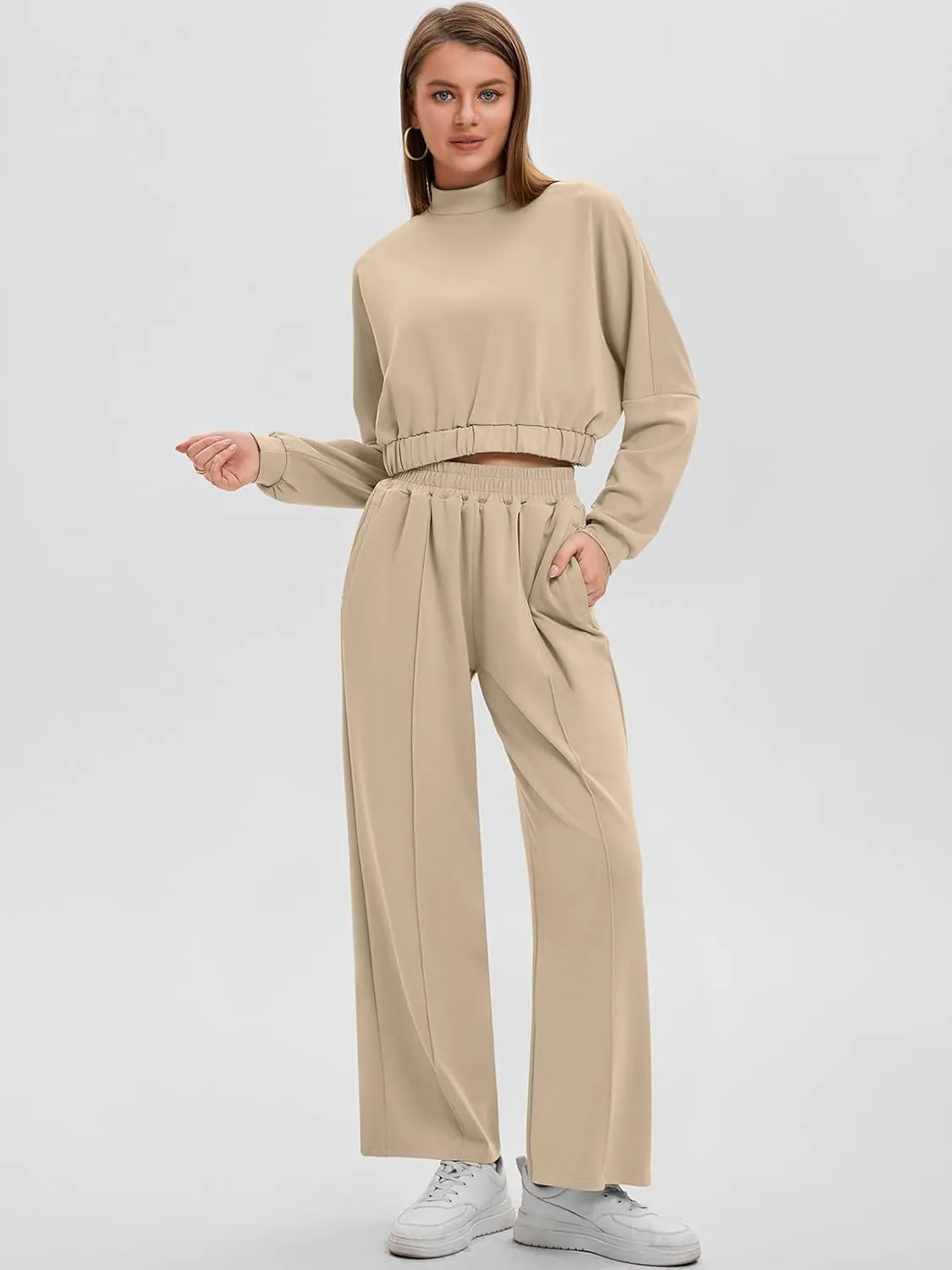 Bloggerlove Womens 2 Piece Outfits Lounge Set Long Sleeve Zip Up Sweatshirt Wide Leg Sweatpants Fall Matching Sweatsuit