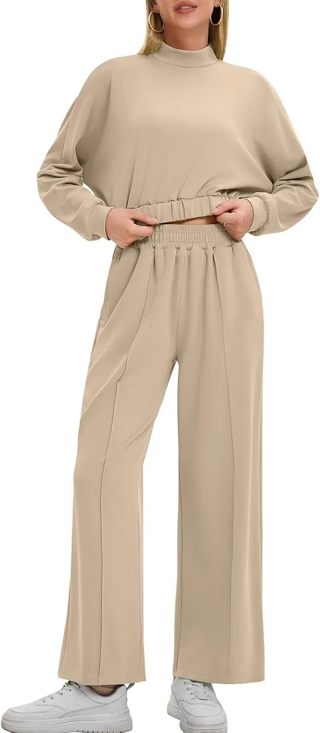 Bloggerlove Womens 2 Piece Outfits Lounge Set Long Sleeve Zip Up Sweatshirt Wide Leg Sweatpants Fall Matching Sweatsuit