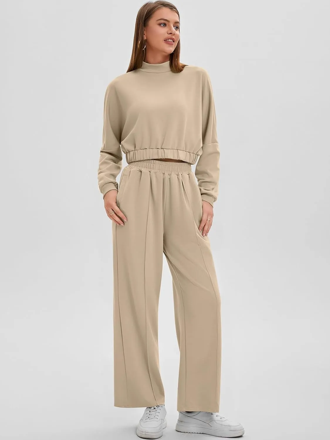 Bloggerlove Womens 2 Piece Outfits Lounge Set Long Sleeve Zip Up Sweatshirt Wide Leg Sweatpants Fall Matching Sweatsuit