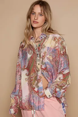 Button-Down Long Sleeve Paisley Print Shirt