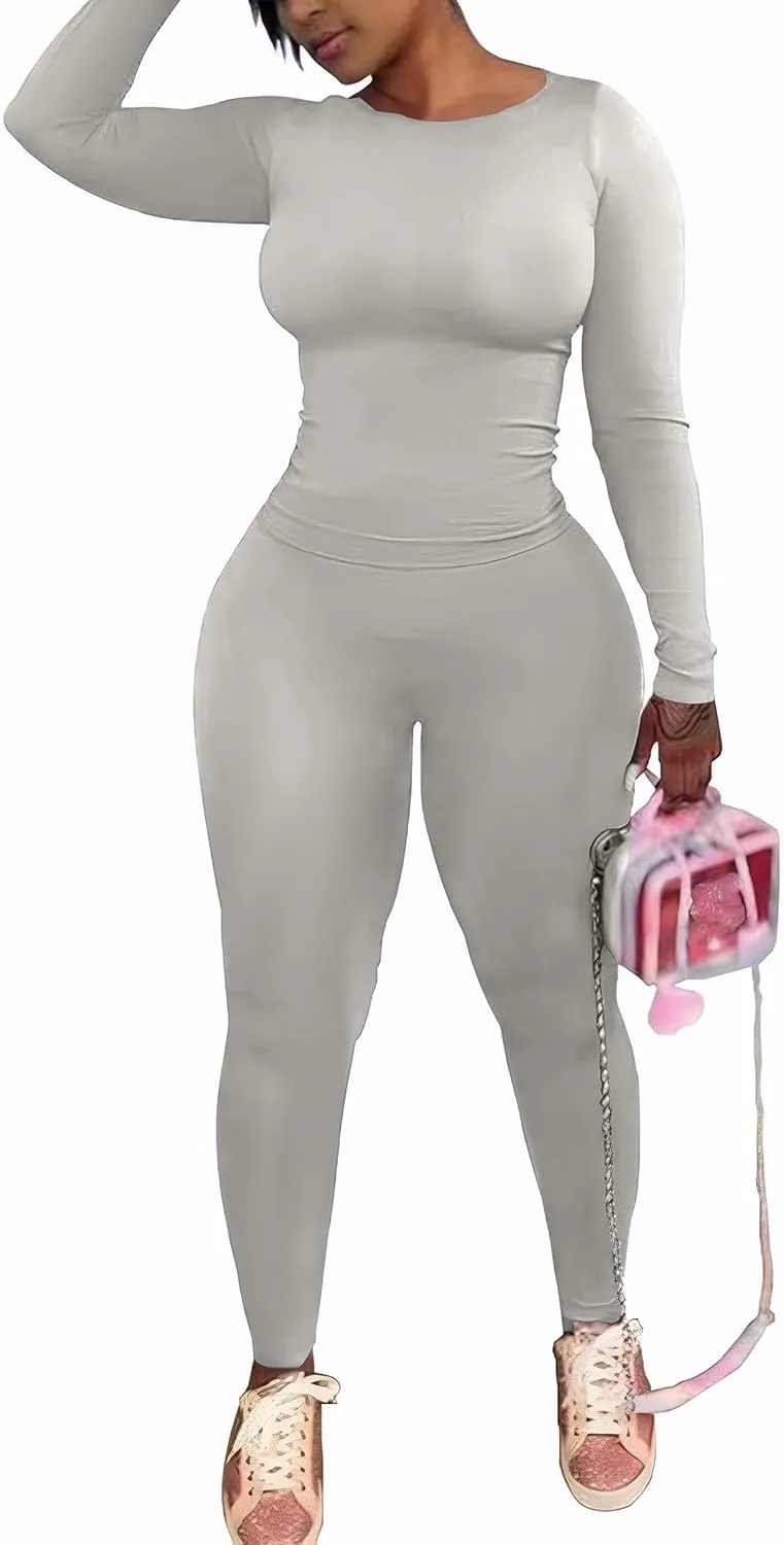 CLOCOR Women's 2 Piece Outfits Track Suits Workout Long Sleeve Jogger Set Casual Matching Legging Pants Sets M-3XL