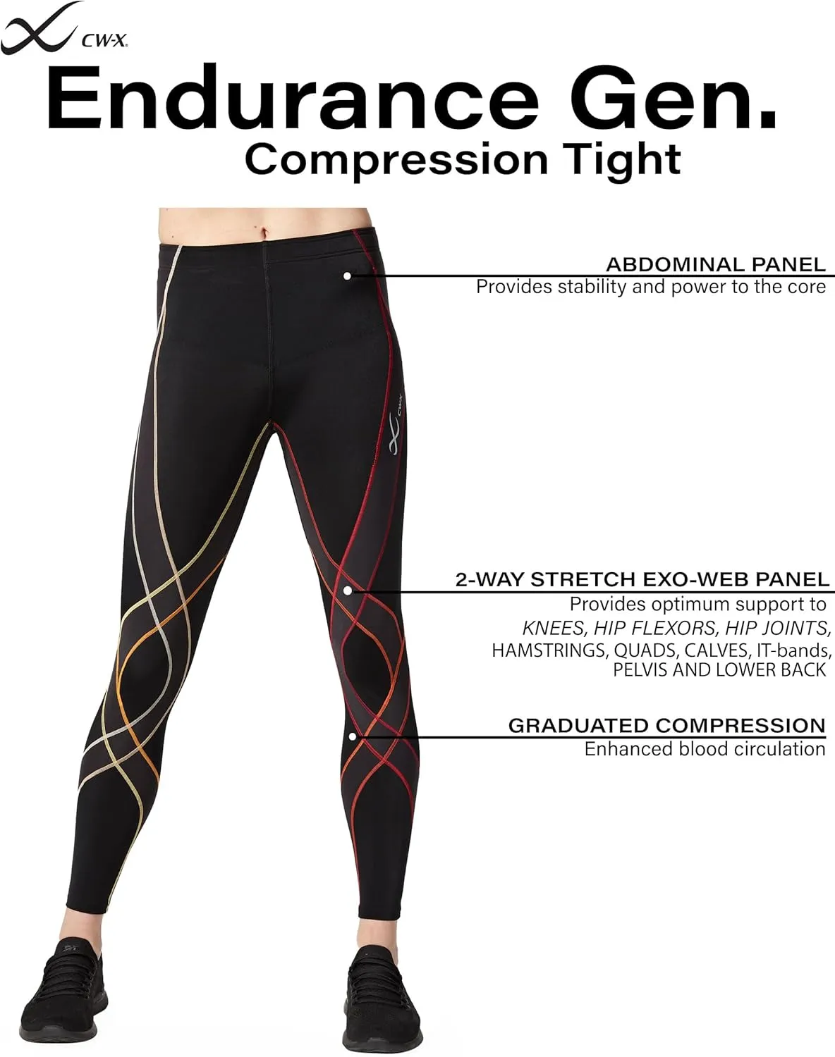 CW-X Women's Endurance Generator Joint, Muscle Support Compression Tight, Leggings for Running and Weight Lifting