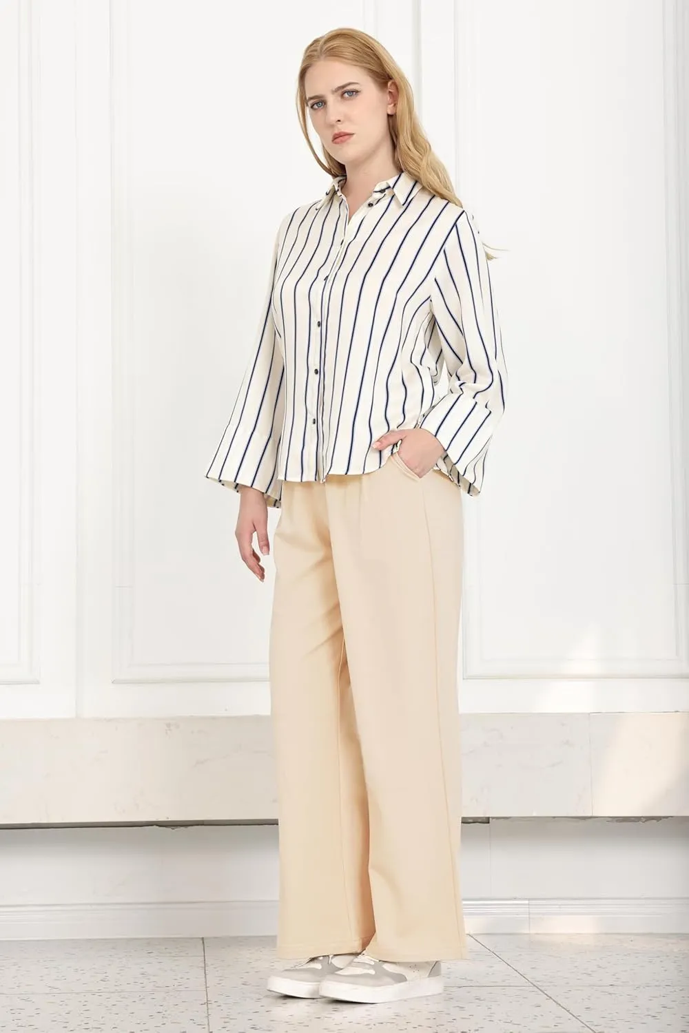 Dress Pants Women Wide Leg Work Business Office High Waisted Zipper Casual Slacks Trousers with Pockets 29"