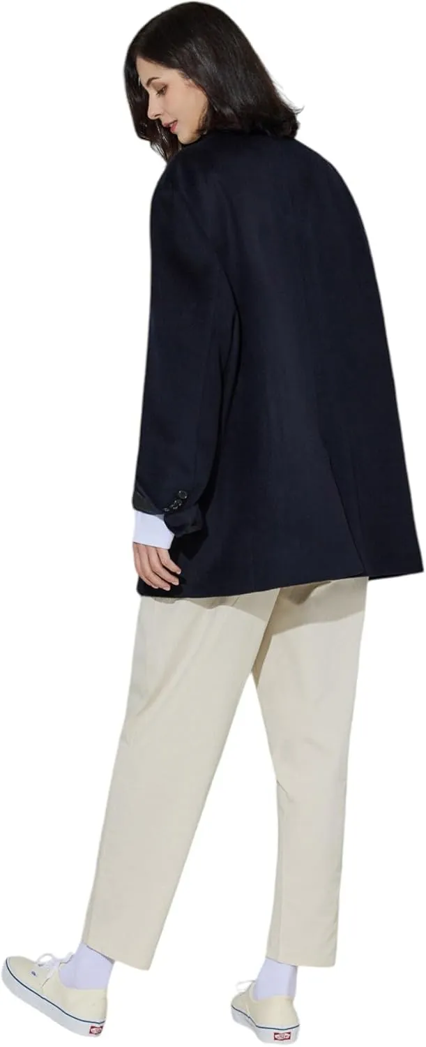 EDUARDO Wool Blend Pea coat Classic Single-Breasted Notch lapel for Men and Women.