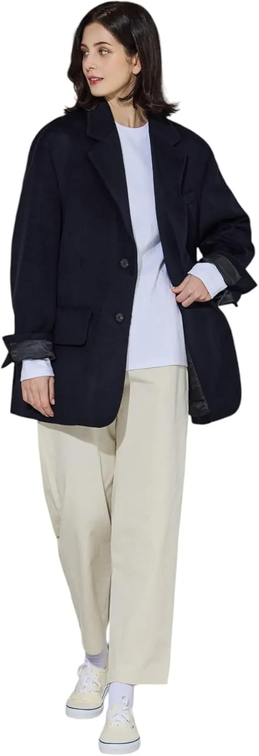 EDUARDO Wool Blend Pea coat Classic Single-Breasted Notch lapel for Men and Women.