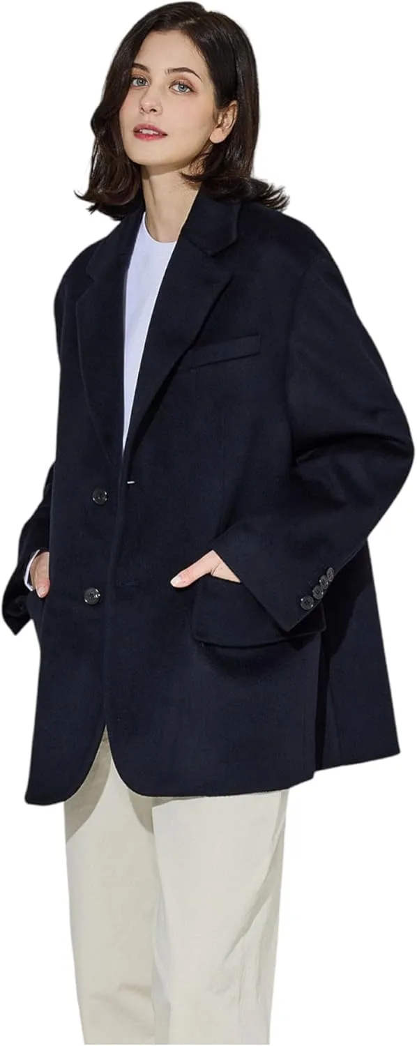 EDUARDO Wool Blend Pea coat Classic Single-Breasted Notch lapel for Men and Women.