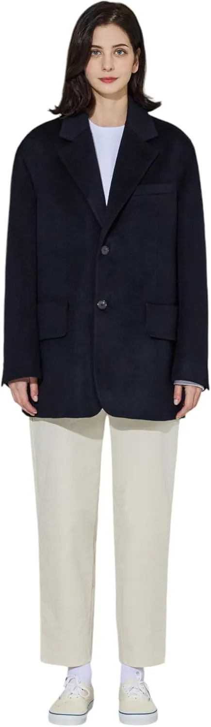 EDUARDO Wool Blend Pea coat Classic Single-Breasted Notch lapel for Men and Women.