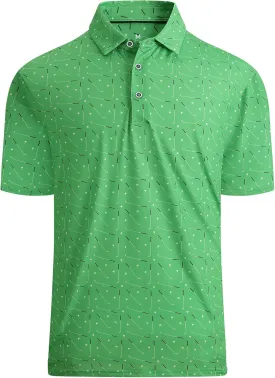 Esabel.C Golf Shirts for Men Dry Fit Performance Short Sleeve Print Moisture Wicking Collared Shirt