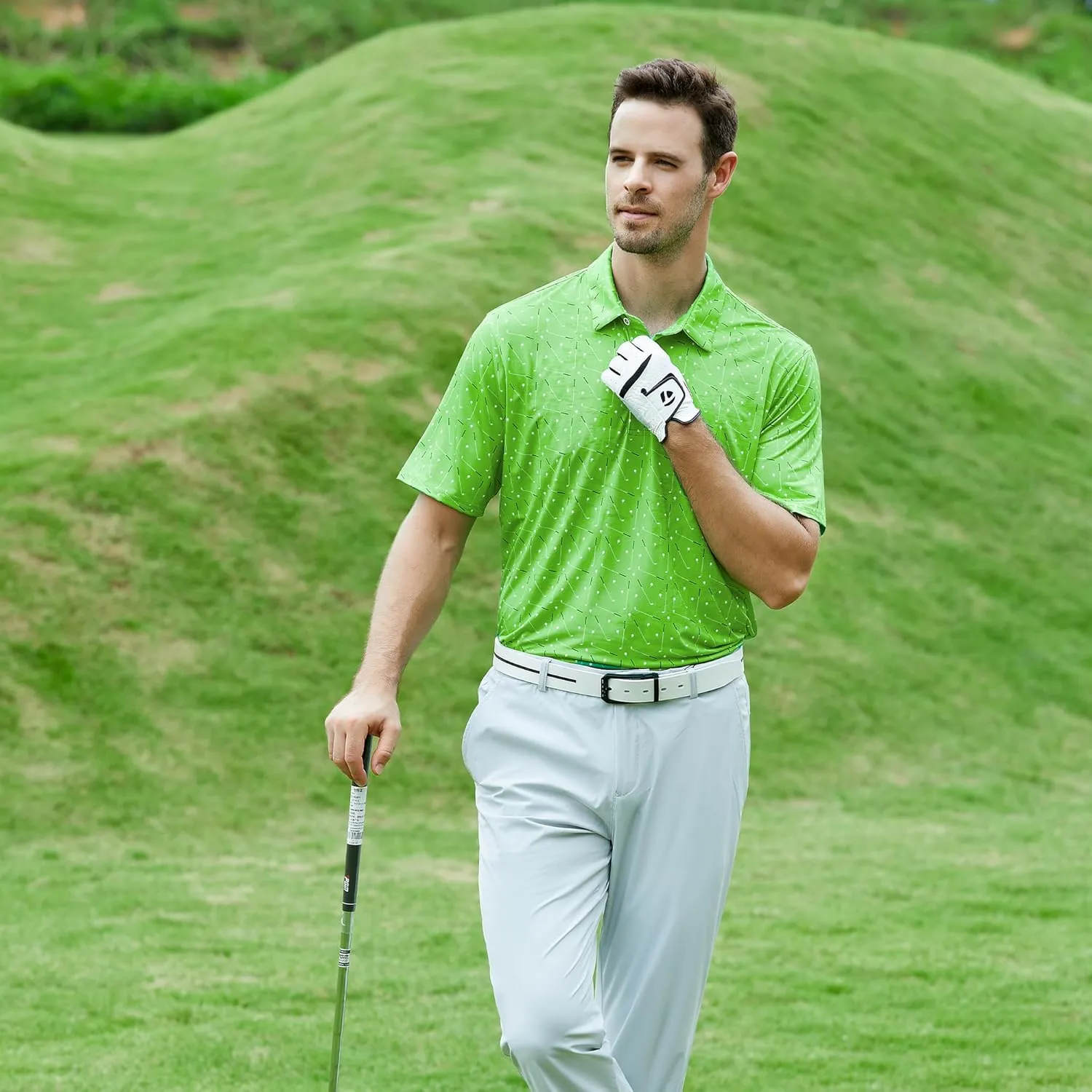 Esabel.C Golf Shirts for Men Dry Fit Performance Short Sleeve Print Moisture Wicking Collared Shirt
