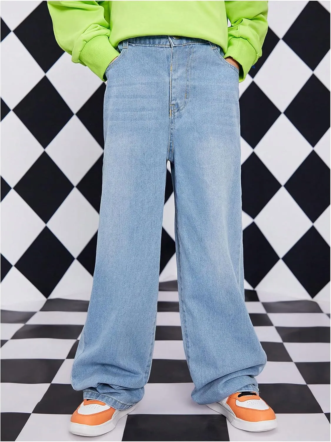 Floerns Boy's Casual Straight Leg Denim Pants Elastic Waist Jeans with Pockets