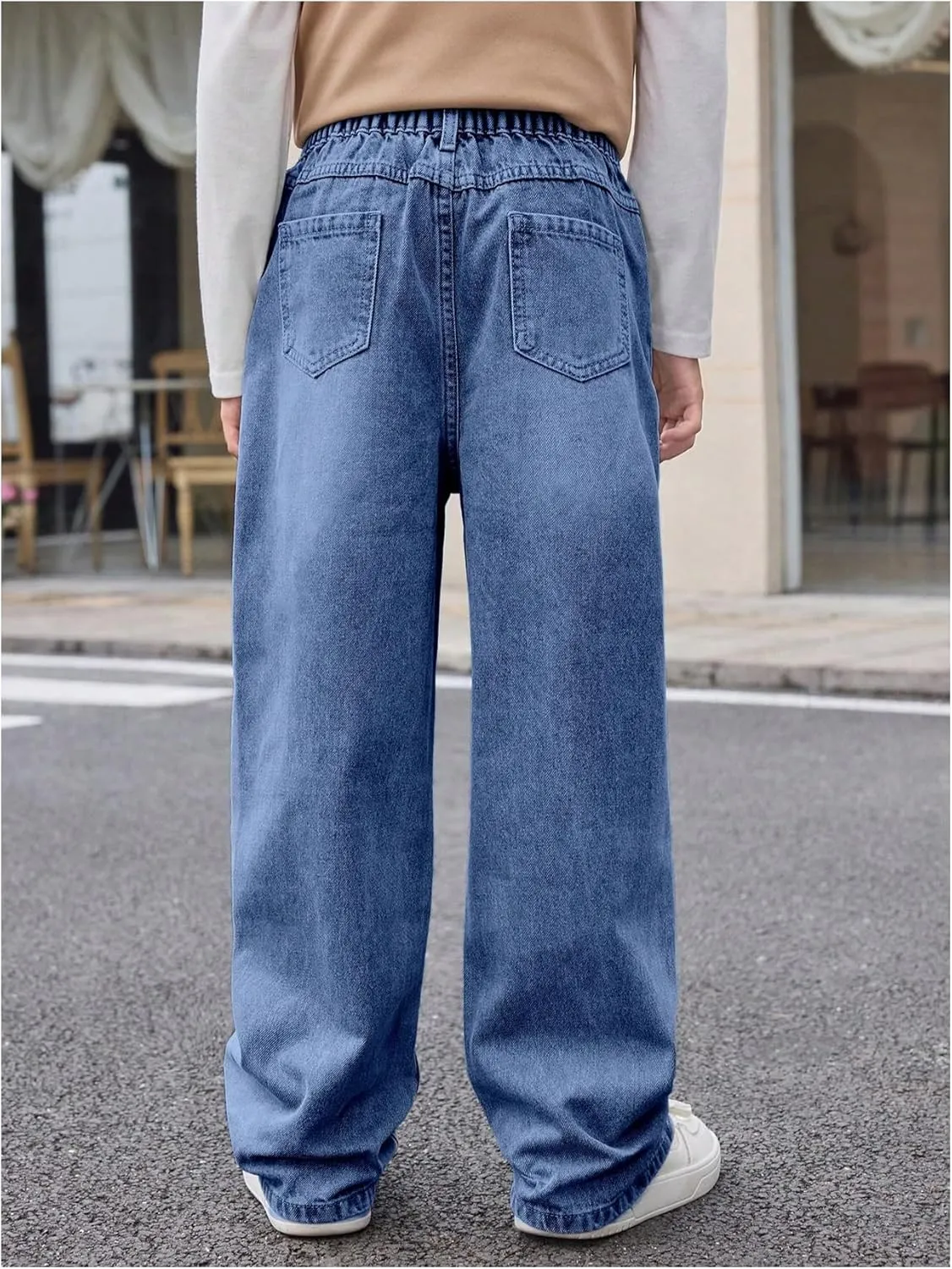 Floerns Boy's Casual Straight Leg Denim Pants Elastic Waist Jeans with Pockets