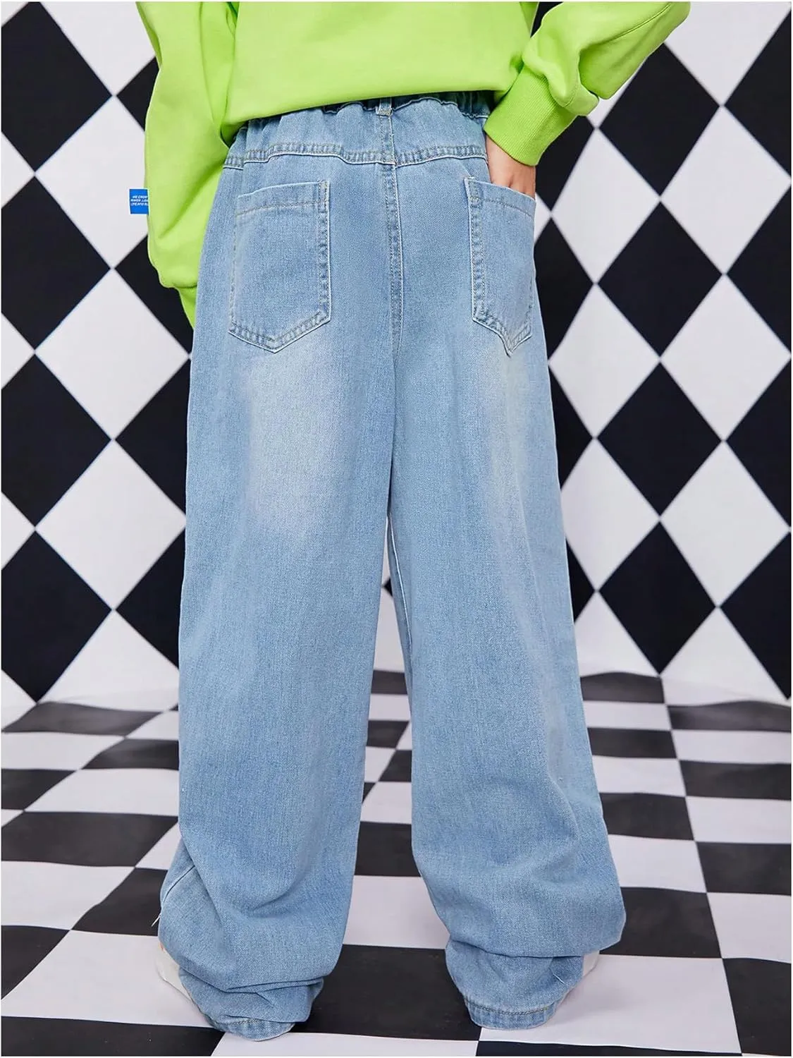 Floerns Boy's Casual Straight Leg Denim Pants Elastic Waist Jeans with Pockets