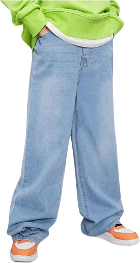Floerns Boy's Casual Straight Leg Denim Pants Elastic Waist Jeans with Pockets