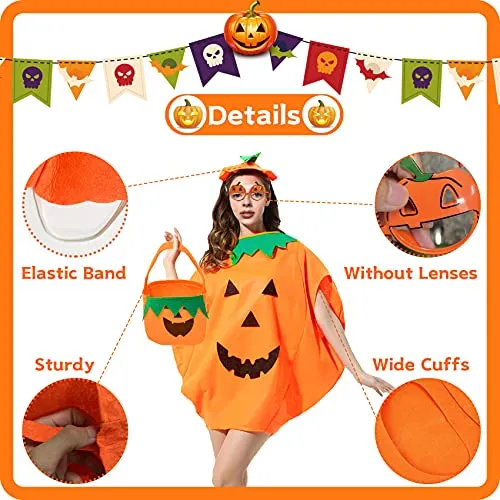 Funnlot Halloween Pumpkin Costume Adult Women Pumpkin Halloween Costumes Halloween Pumpkin Fancy Dress Pimpkin Outfit with Hat Pumpkin Bag Pumpkin Glasses for Halloween Adult Pumpkin Costume