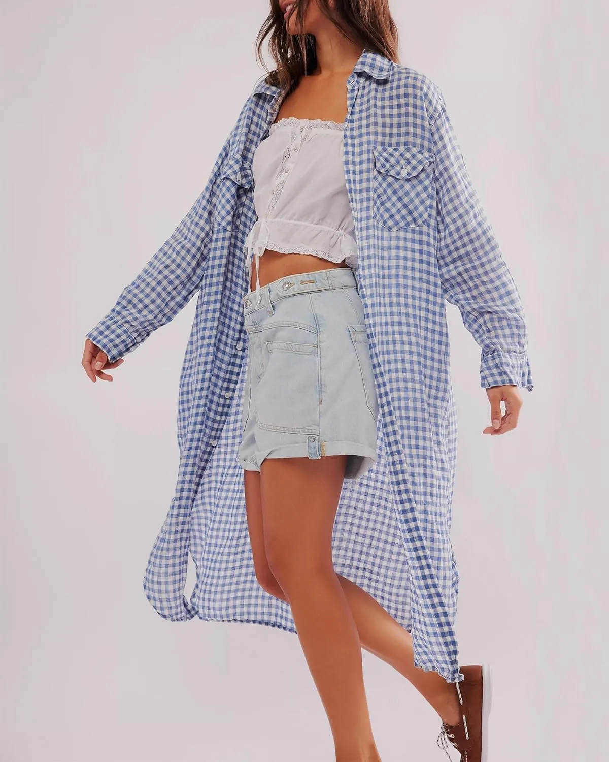 Gacaky Women's Lightweight Casual Loose Long Sleeve Button Down Striped Maxi Shirt Dress with Pockets