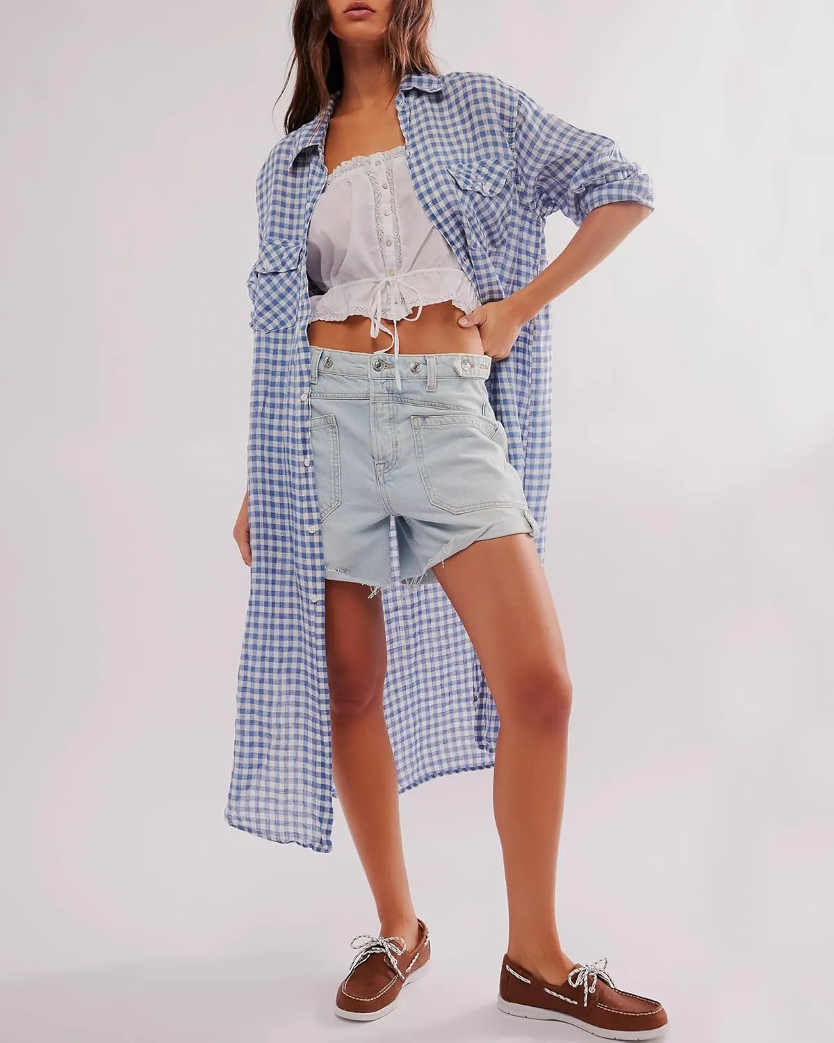 Gacaky Women's Lightweight Casual Loose Long Sleeve Button Down Striped Maxi Shirt Dress with Pockets