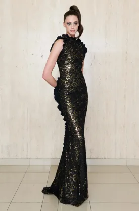 Greta Constantine - Badilo - Spiral-Trim Cutaway Neckline Gown