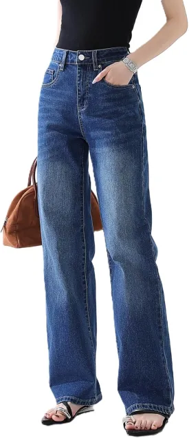 High Waisted Jeans for Women Straight Leg Stretchy Trendy Baggy Casual Lady Basic Wide Leg Denim Pants