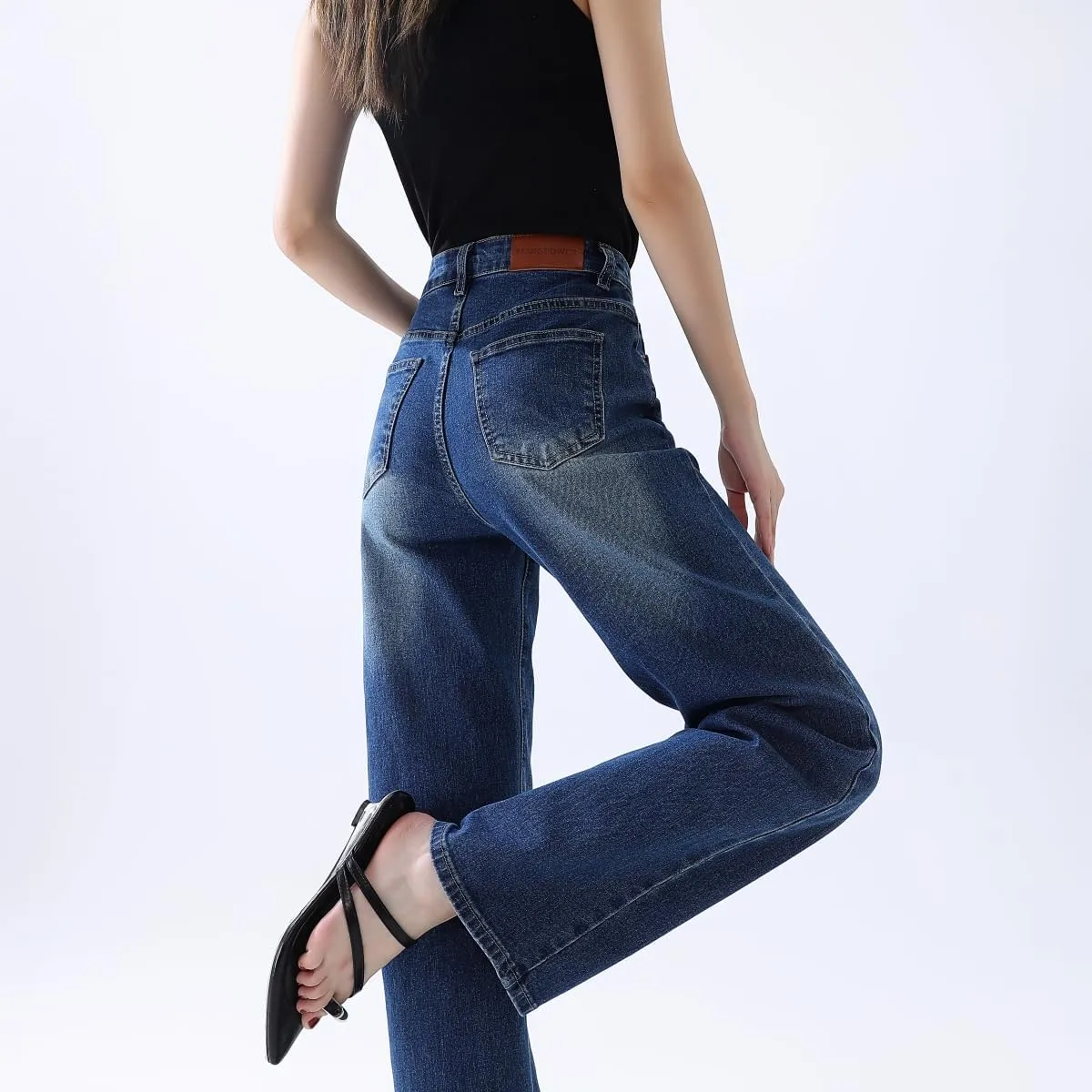 High Waisted Jeans for Women Straight Leg Stretchy Trendy Baggy Casual Lady Basic Wide Leg Denim Pants
