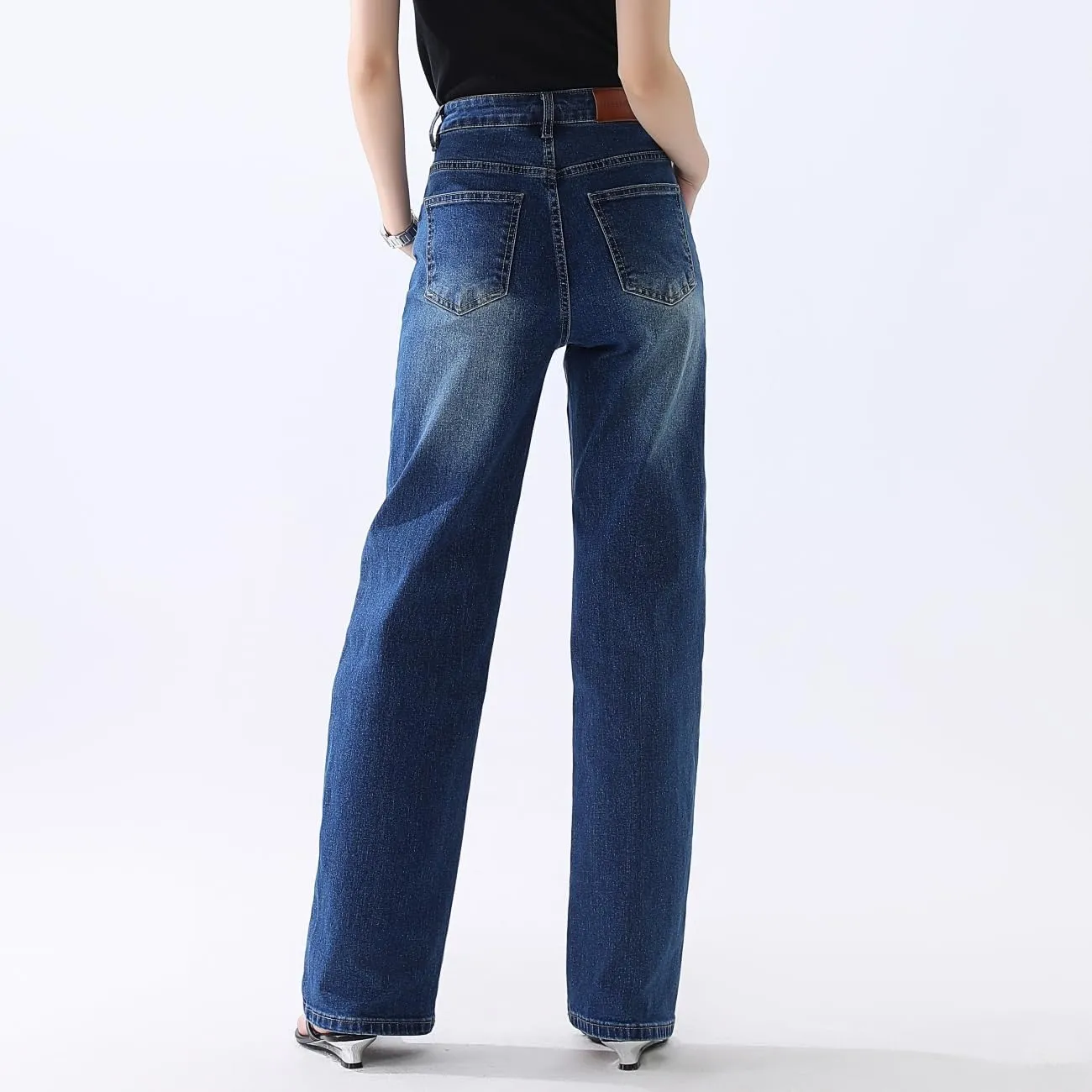 High Waisted Jeans for Women Straight Leg Stretchy Trendy Baggy Casual Lady Basic Wide Leg Denim Pants