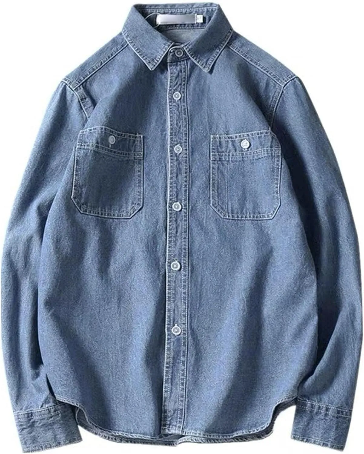 JEKE-DG Men's Button Down Vintage Denim Jacket Cotton Casual Outdoor Jean Shirt Long Sleeve Soft Trucker Jean Shirts