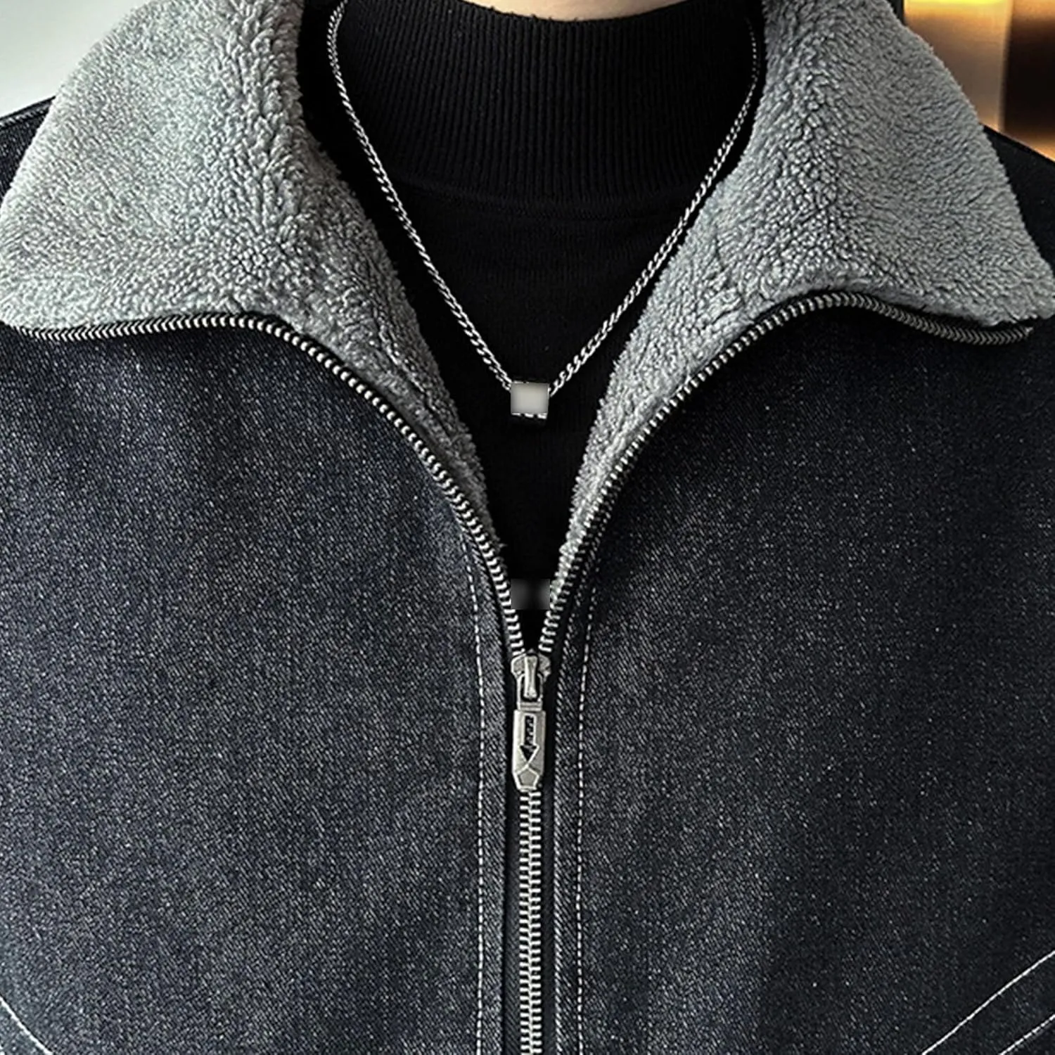 JEKE-DG Men's Full Zip Fall Winter Denim Jacket Lined Warm Vintage Jean Jacket Casual Biker Trucker Jean Coat