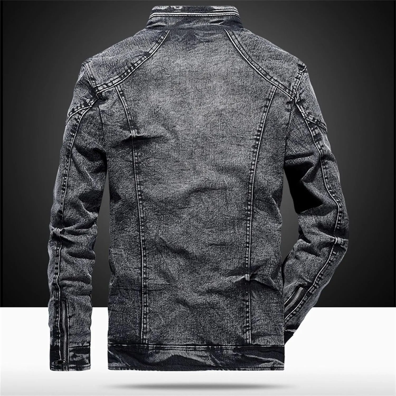 JEKE-DG Men's Lined Distressed Trucker Jean Jacket Casual Slim Fit Comfort Denim Jacket Vintage Zip Up Warm Jackets