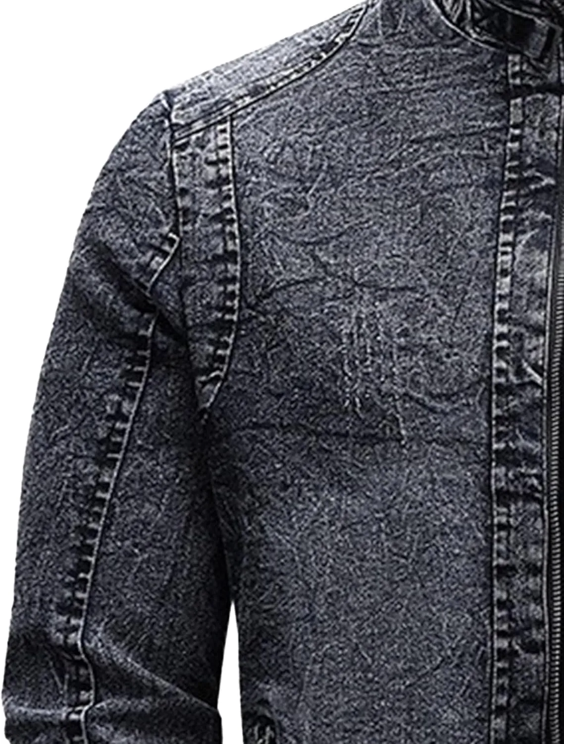JEKE-DG Men's Lined Distressed Trucker Jean Jacket Casual Slim Fit Comfort Denim Jacket Vintage Zip Up Warm Jackets