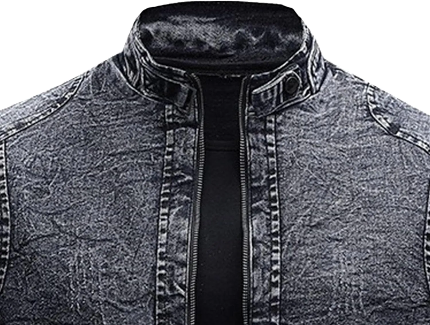 JEKE-DG Men's Lined Distressed Trucker Jean Jacket Casual Slim Fit Comfort Denim Jacket Vintage Zip Up Warm Jackets