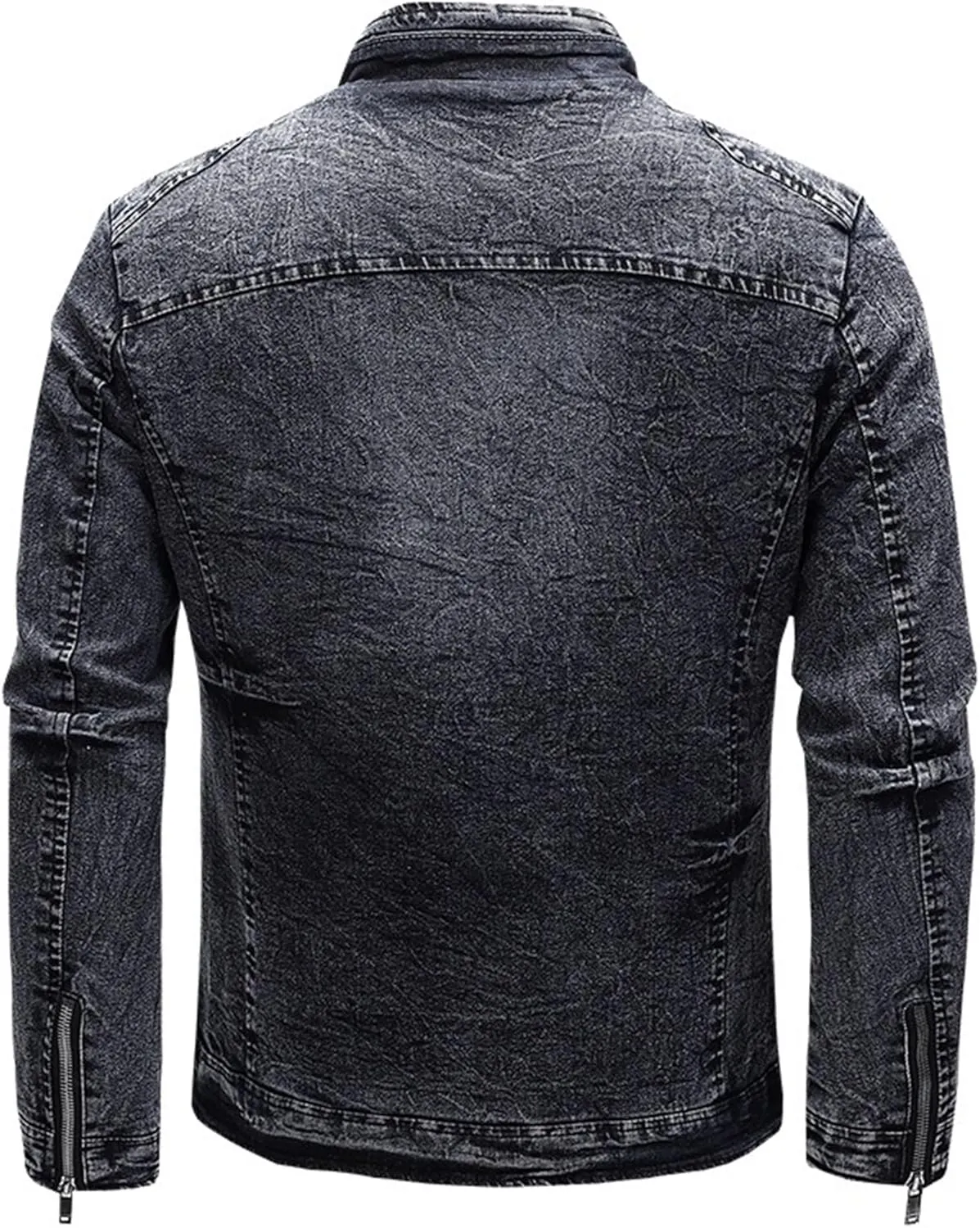 JEKE-DG Men's Lined Distressed Trucker Jean Jacket Casual Slim Fit Comfort Denim Jacket Vintage Zip Up Warm Jackets