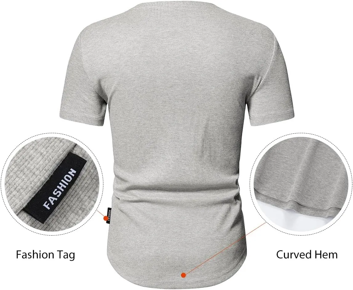 JMIERR Men's Muscle Slim Henley Shirts Crewneck Longline T-Shirt Gym Workout Athletic Shirt Tees with Button