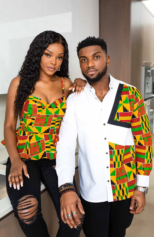 Kente Corset Peplum Orange Blouse |  African Print Sleeveless - KENYA