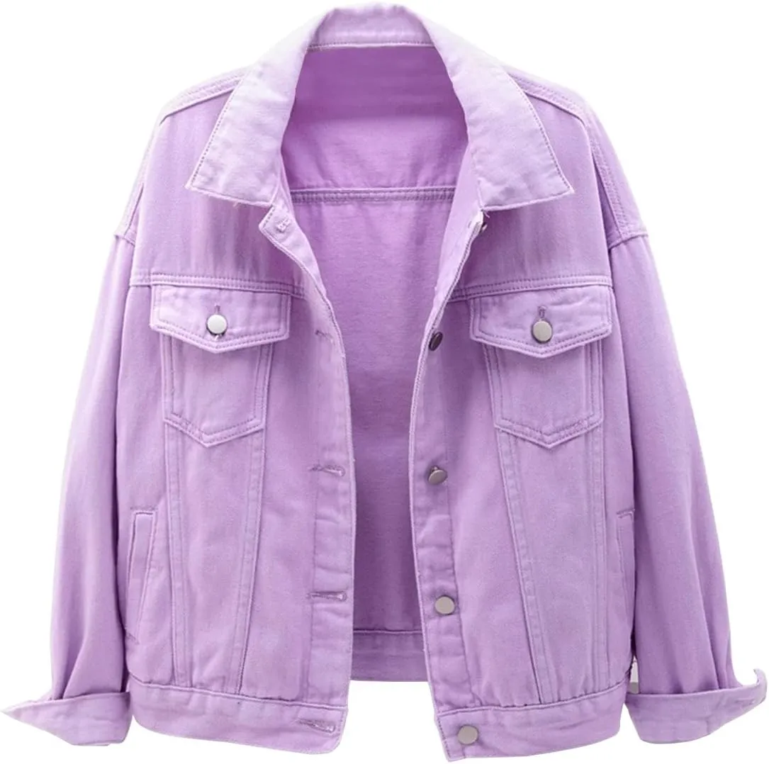 Locachy Women's Casual Denim Jacket Solid Color Basic Long Sleeve Jean Jacket Coat