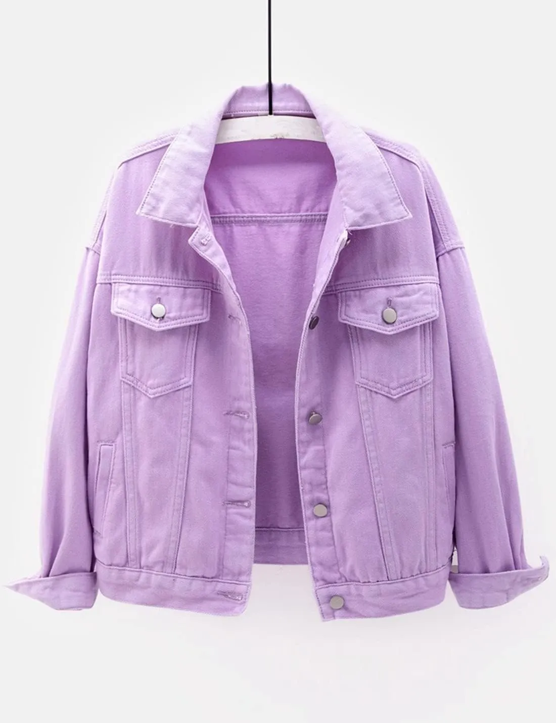 Locachy Women's Casual Denim Jacket Solid Color Basic Long Sleeve Jean Jacket Coat