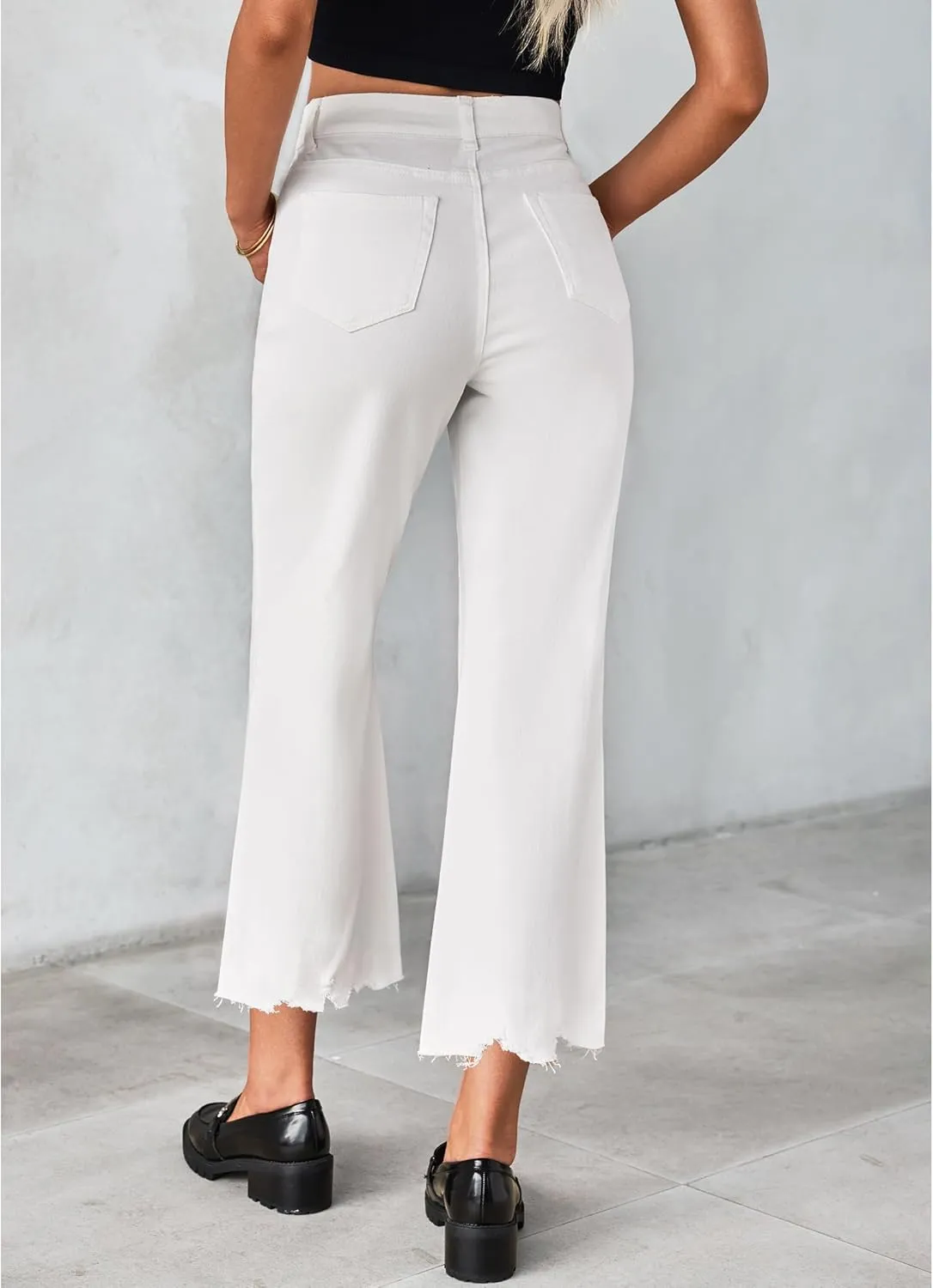 luvamia Wide Leg Jeans for Women Trendy High Waisted Flare Ripped Cropped Jeans Stretchy Distressed Denim Pants Raw Hem