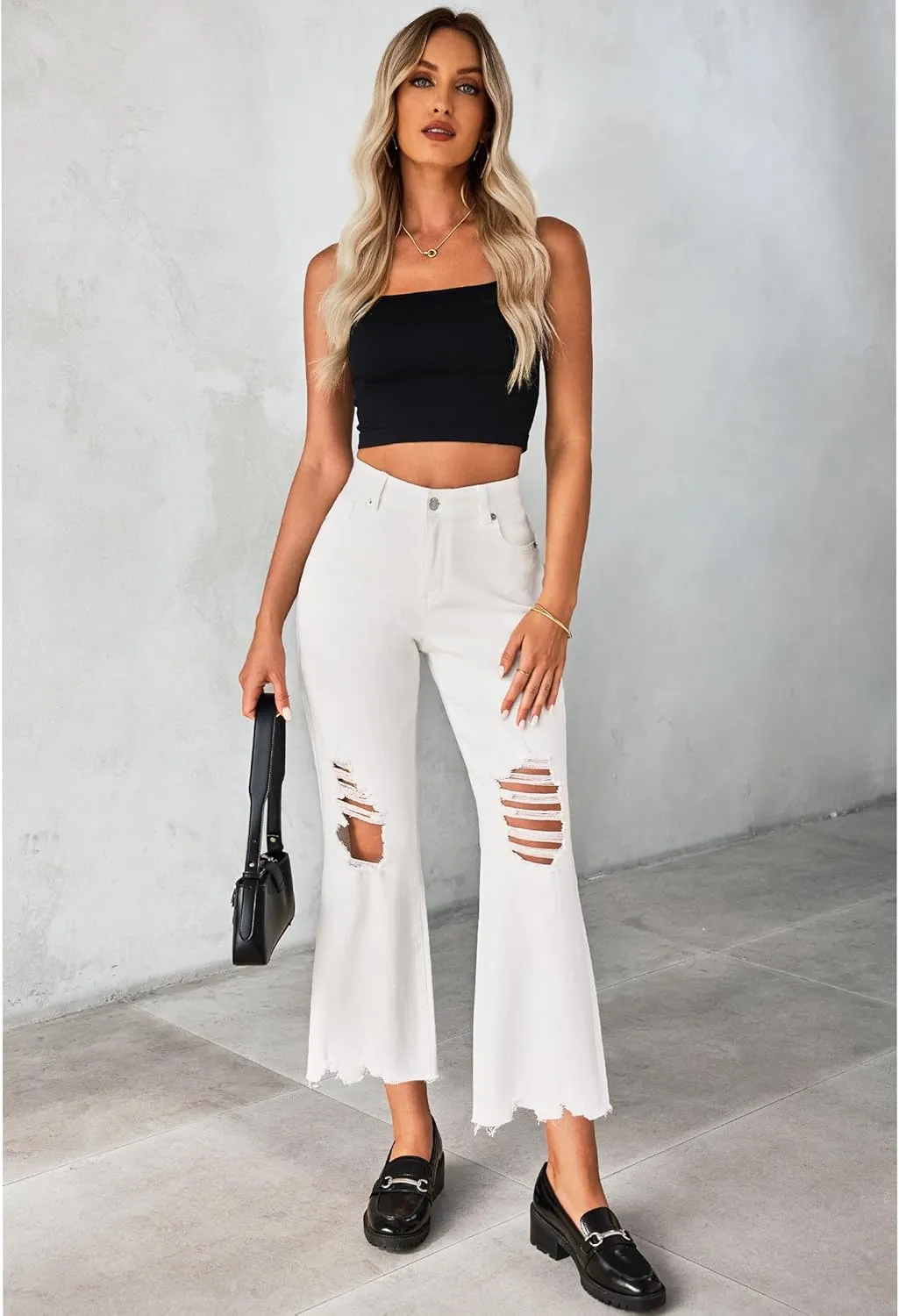luvamia Wide Leg Jeans for Women Trendy High Waisted Flare Ripped Cropped Jeans Stretchy Distressed Denim Pants Raw Hem