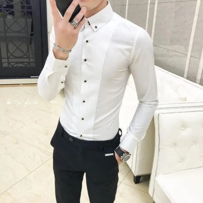 Men's Luxury Long Sleeve Slim Fit Dress Shirt – Elegant Formal & Casual Wear in Black or White